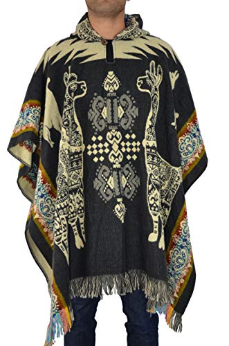 Handmade Ecuadorean Alpaca Wool Poncho, Charcoal Alpaca Pattern