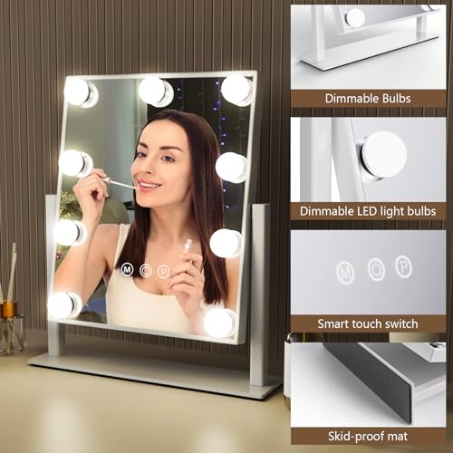Hollywood Vanity Makeup Mirror with 9 LED Lights, Touch Control, 3 Colors, and 360° Rotation for Dressing Room & Bedroom