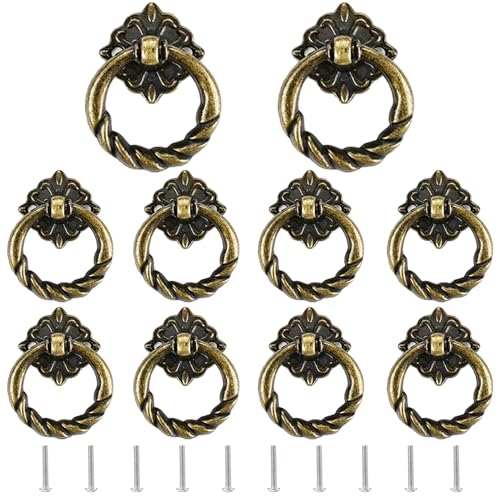 JINXM Lot de 10 poignées de porte vintage en laiton antique pour armoire de cuisine, commode, porte et tiroir