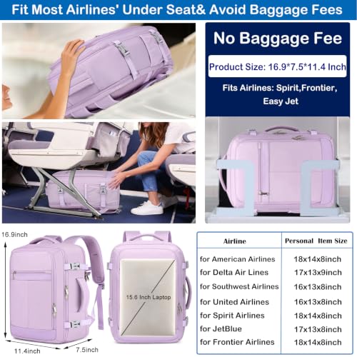 Image of EZUOLA Travel Backpack for Women, 25L Carry On Backpack Airline Approved,Personal Item Travel Bag,Bookbag for College Essentials,Lightweight Work Back pack for Weekend Business,Gifts Purple