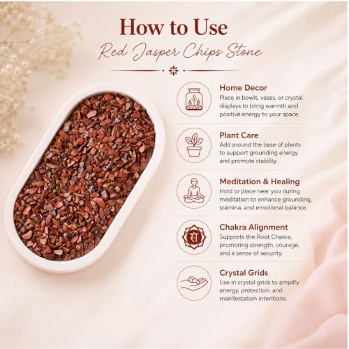 Image of Red Jasper Chips Stone for Reiki, Meditation, Vastu (500 Gm) | Healing Gemstone for Courage & Mental Clarity | Decorative Crystals for Spiritual Home Decor | DIY Jewellery Making & Home Decoration