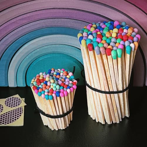 434 rainbow matches 100 count with striking stickers included  decorative unique amp fun for your home gifts accessories amp events  premium long wood safety matches by thankful greetings