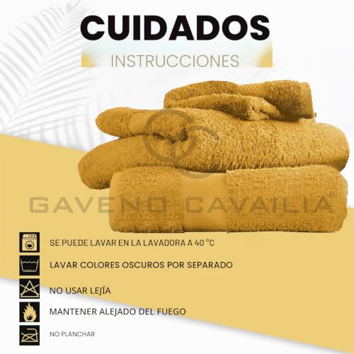 Toallas de baño grandes de 90 x 140 cm GC Gaveno Cavailia, juego de algodón egipcio ocre 5