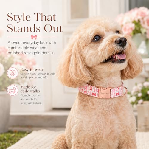 Image of ARING PET Girl Dog Collar for Puppy Small Medium Large Dogs-Pink Red Bow S | Cute Female Heavy Duty Pet Collars with Metal Buckle for XS S M L XL Dogs, for City Walk Coffee Shop Visits Birthday Parties