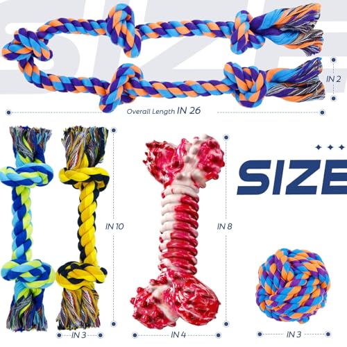 Image of SHARLOVY Dog Chew Toys for Aggressive Chewers | 5 Pack Indestructible Dog Toys for Large Breed, Cotton Rope Toys, Tough Bone Chew for Aggressive Chewers Large Breed