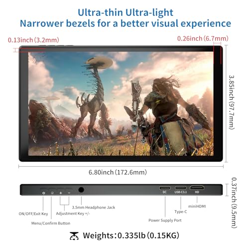 Image of 7 inch Portable Touchscreen, Mini 1080P 60Hz USB C HDMI Monitor, Ultra Thin Lightweight IPS LCD Display Second Screen for Gaming, Working, PS5, Xbox, Laptop, PC