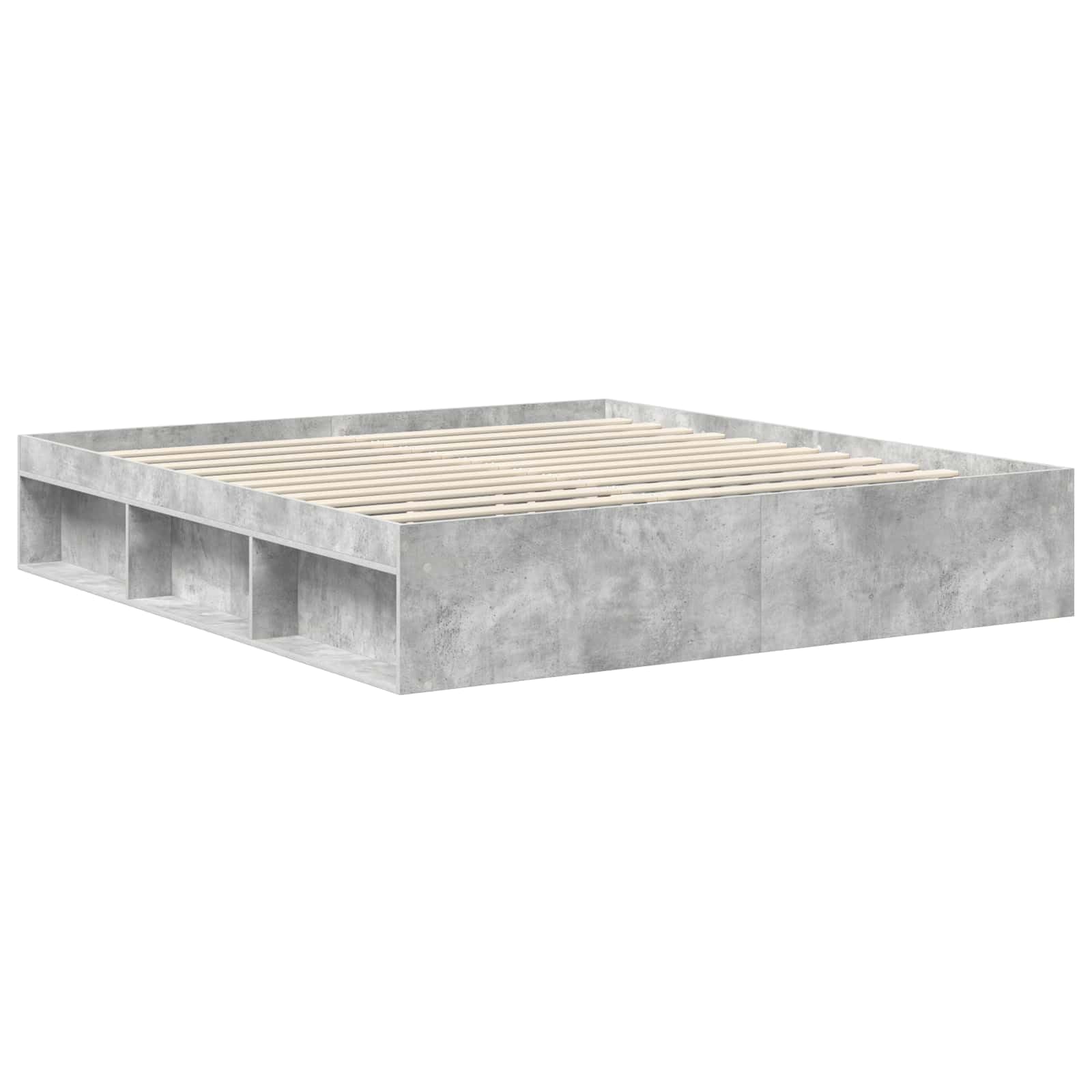 Bettrahmen mit Kopfteil Beton Optik 180x200 cm Holzwerkstoff, Bettgestell 180x200 mit massiver Kiefernholz-Kopfstütze, Stabiler Lattenrost für Moderne Schlafzimmer