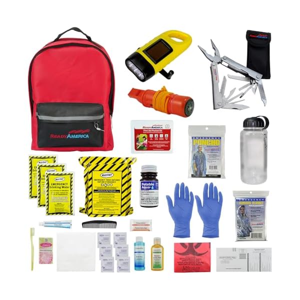 Ready America 72 Hour Deluxe Emergency Kit, 1-Person 3-Day Backpack, First Aid Kit, Survival Blanket, Power Station, Emergency Food, Portable Disaster Preparedness Go-Bag for Earthquake, Fire, Flood