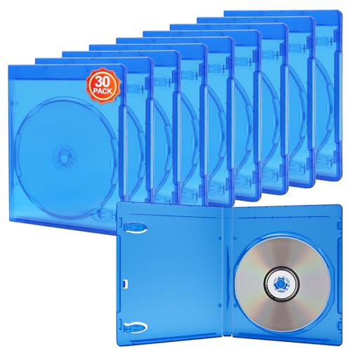 30Pack Blue Blu-Ray Cases 1-Disc Blu-Ray Cases DVD/CD Multi Holder Singe 12mm Standard Size Discs Holder Blue Transparent Eco-Friendly Blue Ray Sleeve