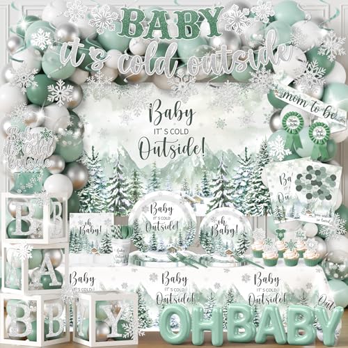 Winter Baby Shower Decorations, Green Baby It's Cold Outside Deco...