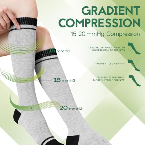 Bamboo Viscose Compression Socks for Women & Men (3 Pairs) 15-20 mmHg Knee High Support for Nurses, Travel, Pregnant4