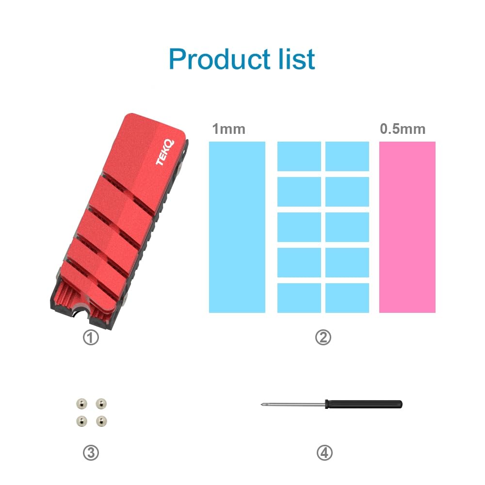 M.2 2280 SSD Kühlkörper, doppelseitiger Kühlkörper, mit Thermo-Silikon-Pad für PC M.2 PCIE NVMe SSD oder M.2 SATA SSD (RED)