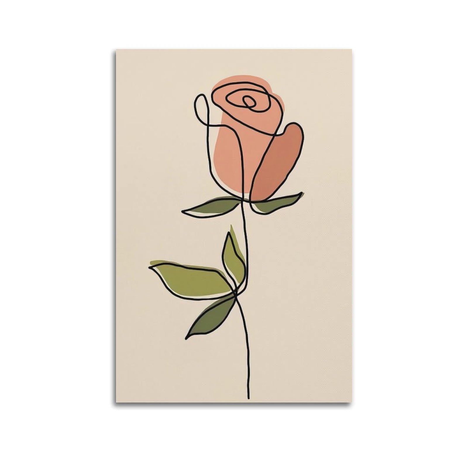 DLJGDS Plant Poster Illustration Pink Rose Decorative Painting Canvas Wall Posters And Modern Family Bedroom Decor 24x36inch(60x90cm)
