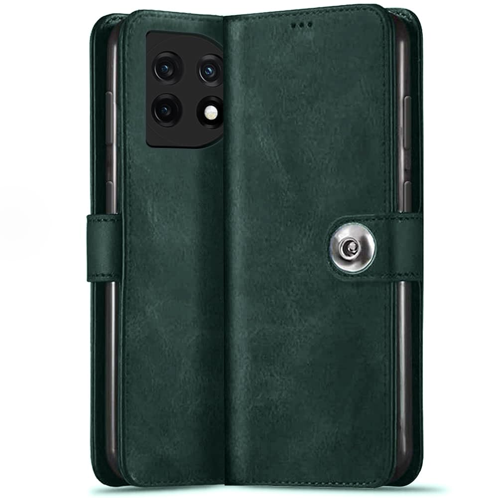 TheGiftKart Genuine Leather Finish Flip Back Cover Case for OnePlus 11 5G | Inbuilt Pockets & Stand | Wallet Style | Designer Button Magnet Flip Cover Back Case for OnePlus 11 5G (Faux Leather, Green) (B0D4J73T9K) Amazon Price History, Amazon Price Tracker