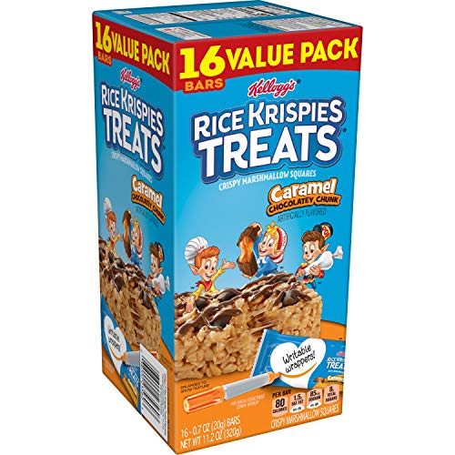 Rice Krispies Treats Marshmallow Snack Bars, Kids Snacks, School Lunch, Value Pack, Caramel Chocolatey Chunk, 11.2oz Box (16 Bars)