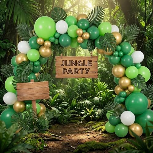 Image of RUBFAC Lime Green Balloons 65pcs, 12 Inch Light Fruit Neon Green Party Balloon with Ribbons for Birthday, Dinosaur Jungle Party Decorations