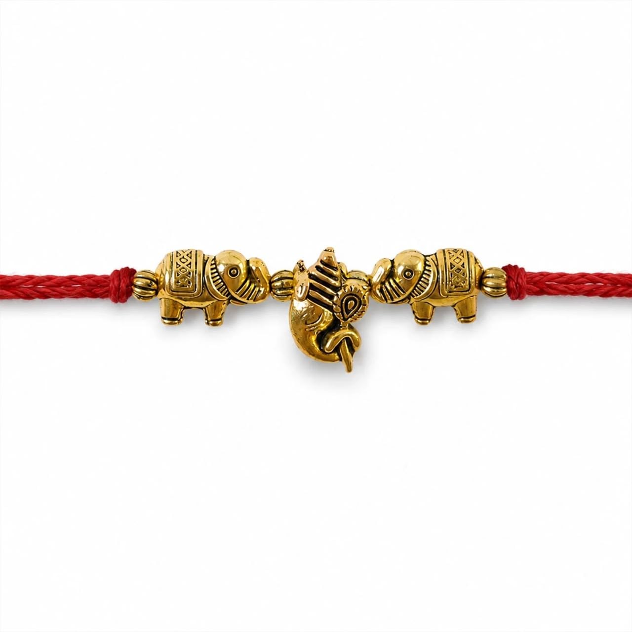 Ganesha Rakhi with Elephant Charms, Gold-Toned on Red Thread-image-9