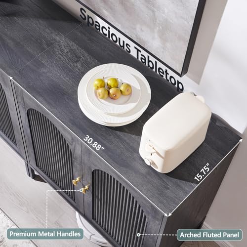 Image of IFGET Modern Buffet Cabinet with Storage, 92.63 inch W Fluted Arched Sideboard Cabinet w /Adjustable Shelves, Wooden Modular Coffee Bar for Dining Room, Kitchen, Living Room, Entryway, Dark Grey