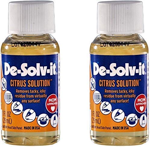 De-Solv-It Adhesive Remover 1 Ounce Bottles 2 Packs Citrus Solution (2) De-Solv-It Citrus Solution is Excellent for Removing Crayon, Stickers, Cosmetics, and More