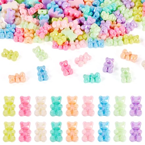 KISSITTY 111 Pcs Mixed Colors Opaque Bear Acrylic Beads AB Color Plated Gummy Cute Spacer Bead Bulk Mixed Color Crystal Beads for Bracelet Necklace Earring Crafts Bag Key Chain DIY Jewelry Making