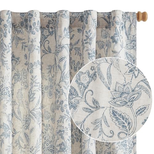 Vangao Farmhouse Linen Curtains for Living Room 84 Inches Blue 2 Panels