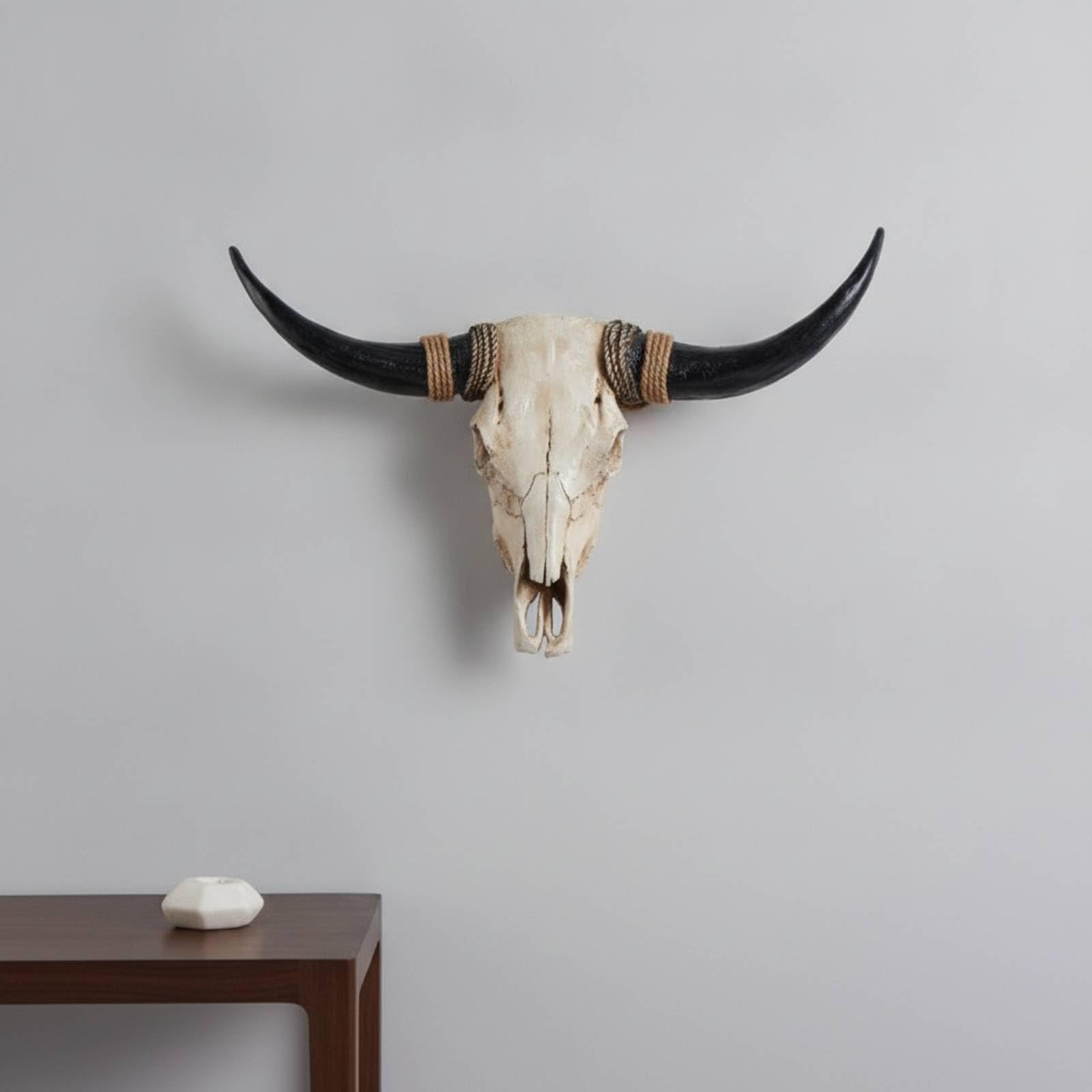 MagiDeal Testa Decorativa da Parete Teschio di Toro Bisonte Scultura Murale Ornamento con Ricurve E Base da Corda in Resina, Corno Marrone, Grande, Integrato