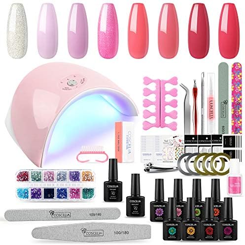 Gel Nail Polish Kit with 36W LED Nail Light Lamp, 8 Colors Soak Off Gel Polish Set Top Base Coat,Nail Art Tools for Nail Salon Use