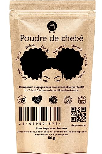 Poudre de Chebe – Soin Capillaire Naturel Pousse & Anti-Chute – Nourrit, Fortifie & Fait Briller Tous les Cheveux (Afro, Bouclés,...