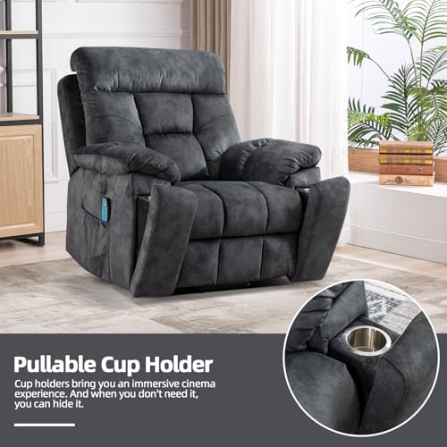 Image of CANMOV Large Power Lift Recliner Chair with Massage and Heat for Elderly Big and Tall People, Overstuffed Wide Recliners with 2 Cup Holders, Side Pocket and USB Port, Grey