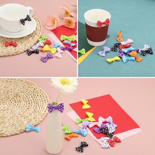 PATIKIL 1,5 Mini-Schleifen für Bastelarbeiten, 100 Stück Grosgrain-Band Mini-Schleifen Krawatten-Druck kleine Schleifen für DIY-Nähen Haarspangen Scrapbooking Geschenkdekoration, Rot