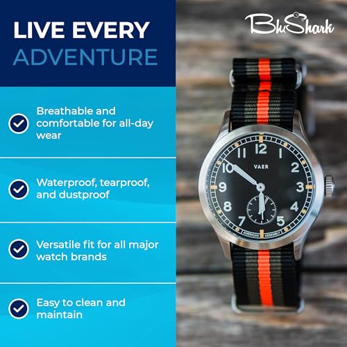 Image of BluShark - Original Collection Military-Style Waterproof Watch Strap, Fits All Timepiece Brands, Durable Nylon Wristwatch Accessories with Stainless Steel Buckle - 18mm, 20mm, 22mm & 24mm Watch Bands