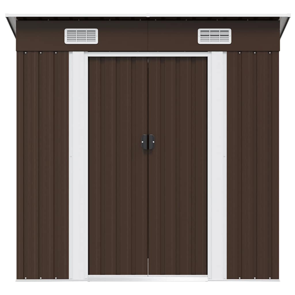 vidaXL Capanno per Attrezzi da Giardino Ventilato Ingresso a Scorrimento Robusto Casetta da Esterno Magazzino Marrone 194x121x181 cm in Acciaio