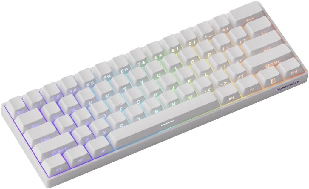 MONSGEEK FUN60 Pro Rapid Trigger Gaming Keyboard 8k SP Magnetic Switch HE Keyboard Multi-Modes Wireless 60% White Shine-Through (Glare Magnetic Switch)