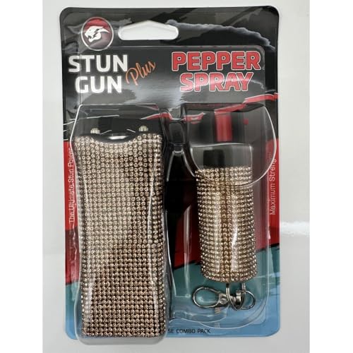 Mini Stun Gun and Pepper Spray Combo for Personal Security Self Defense (Gold)