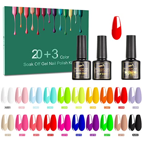 Tormay 23 Stück UV Nagellack Neon Leuchtendes UV Gel Set 20 Farben Nagellack, Schellack Nagellack mit Base Coat, Matt…