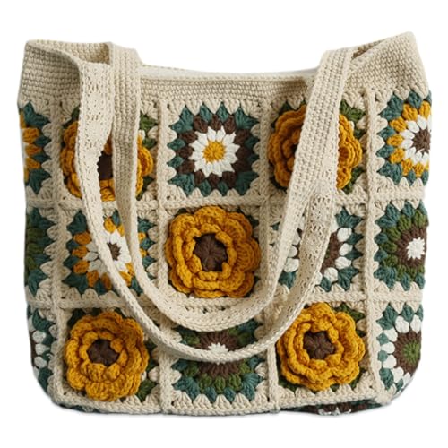 Handmade Crochet Boho Shoulder Bag with Textured...