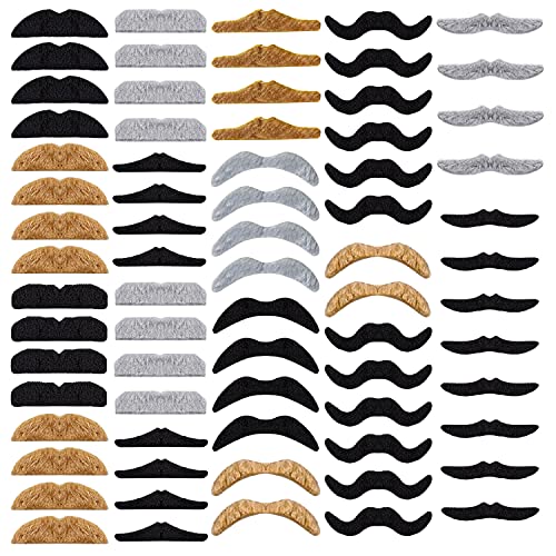 72PCS Fake Mustaches,Self Adhesive Novelty Mustache,Hairy Mustache Fiesta Party Supplies for St. Patrick's Day Masquerade Party Black