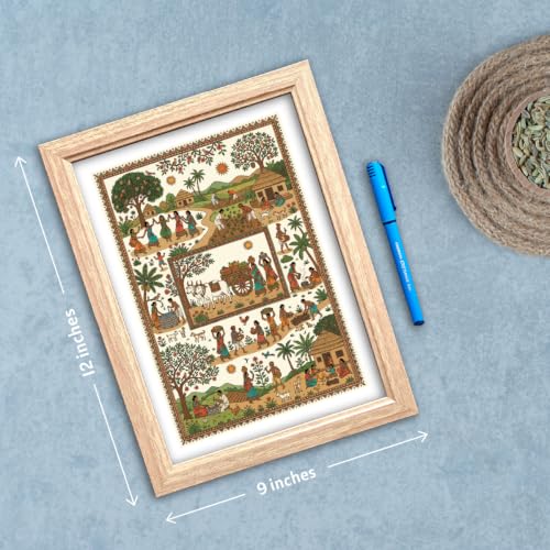 Image of TenorArts Traditional Tribal Folk Art Photo Frame Set of 2 , Indian Rural Arts Decor Wall Hanging Painting For Bedroom Living Room Cafe and Home decor / Minimal Drawing Framed Posters for Decoration (9x12 inches) [T2P-08T]