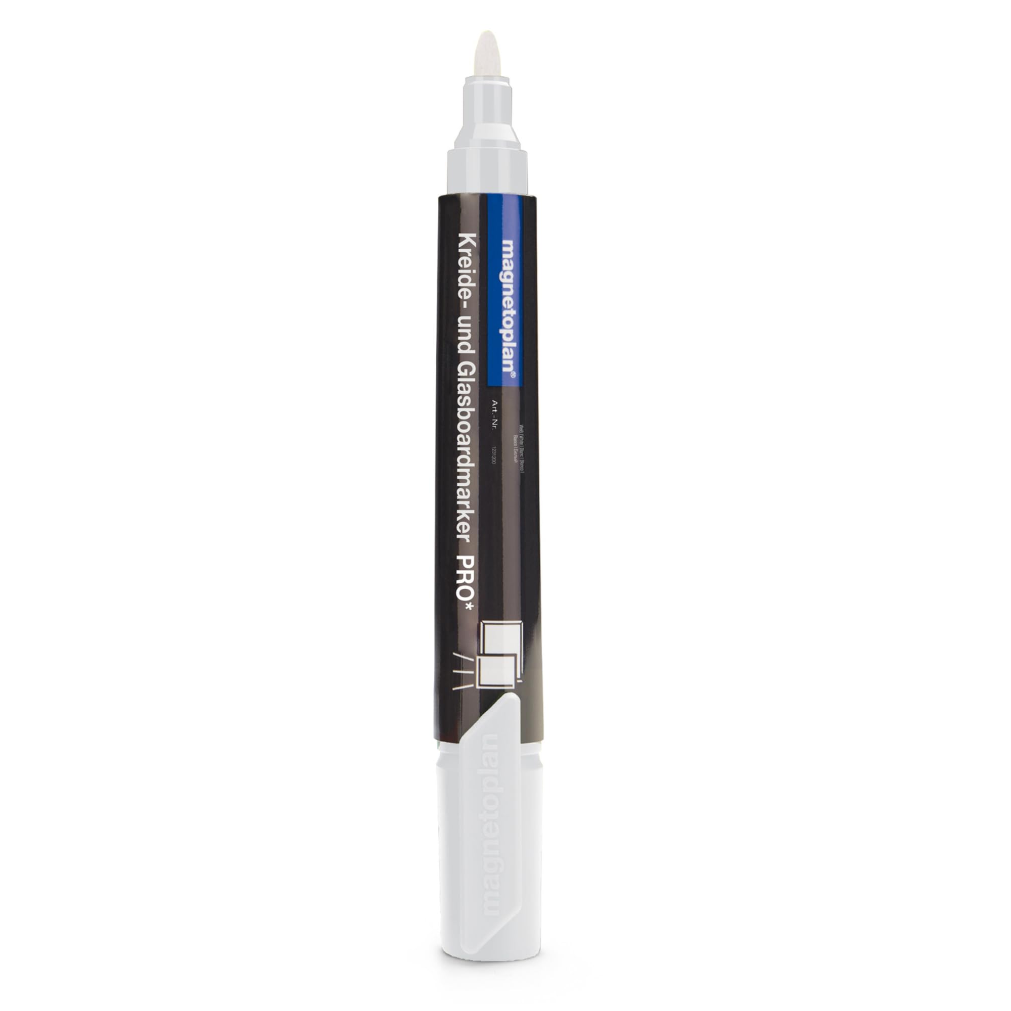 magnetoplan Chalk and Glass Board Marker PRO+, Pack of 4, Chalk Marker with Round Tip in Opaque White, Water-Based Ink, Washable