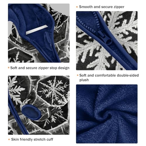 Snowflake Pattern Black White Toddler Fleece Jacket Girl Boys Hooded Fleece Jacket Coat Warm Outwear Zip-up 3-10T3