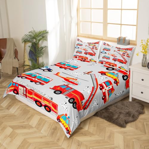 Housse de couette 220x240 pompiers résistante et douce pour lit ado garçon