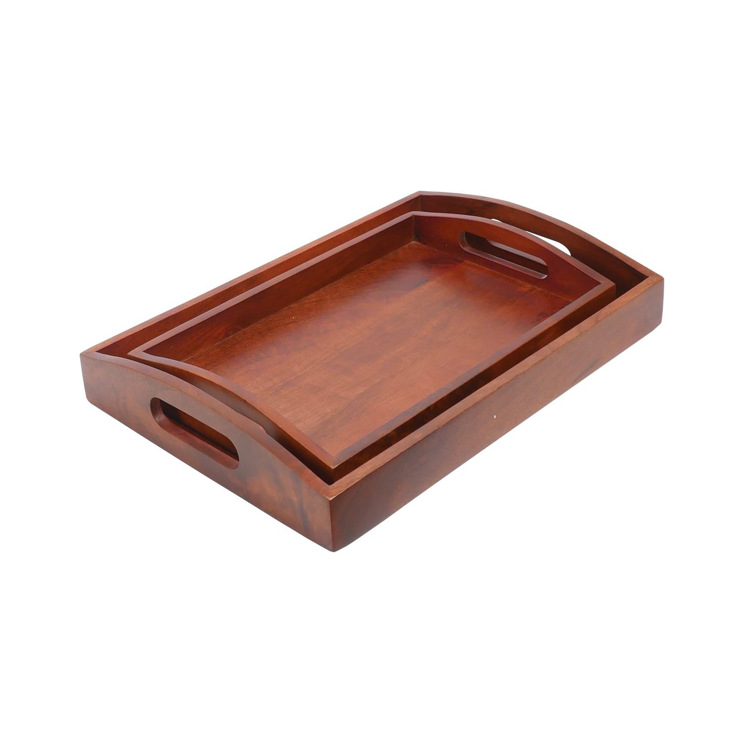 Brick Brown ® Bandeja de madera de alta calidad hecha a mano para servir | Bandeja de té para servir | Bandeja para mesa de comedor, acabado rectangular de caoba (juego de 2)