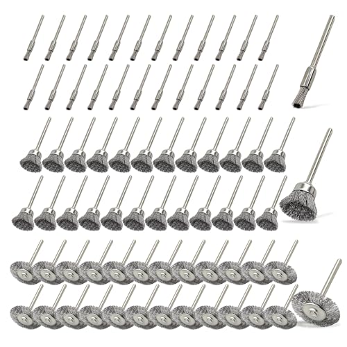 75PC Wire Brushes for Drill Set Steel Wire Wheels Pen Brush Bowl-shape Brushes for Rotary Tools Rust Paint Removal Grinding Sanding Polishing 1/8 handle