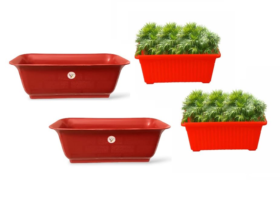 VINSHRA Plastic Rectangular Plant Pot Indoor & Outdoor Plant Container for Terrace/Window UV Protected-Gardening/Kitchen, Home Succulents Decoration 2-20 INCH & 2-13 INCH Set of 4 (B08MTTCZVK) Amazon Price History, Amazon Price Tracker