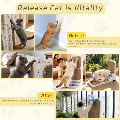 Griffoir pour chat en forme de L Bunifa vertical et horizontal blanc