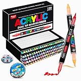 VAKKI 120 Colores Rotuladores Acrilicos, Acrylic Markers Para Colorear Adultos,doble punta Rotuladores Acrílicos, Marcadores AcríLicos, Piedra, CaligrafíA, Madera, Lienzo, Vidrio, CeráMica