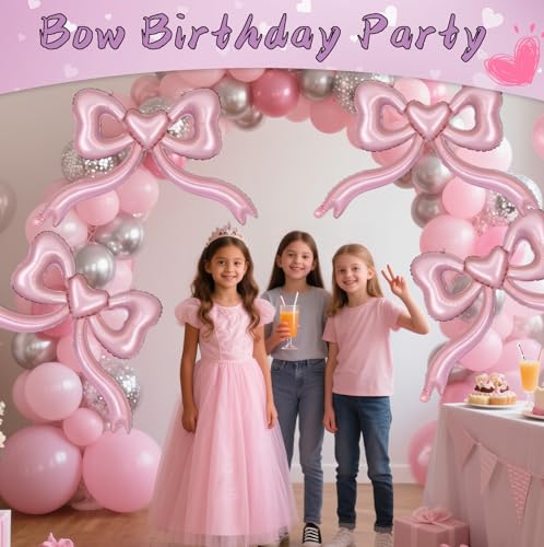 Image of Pink Bow Balloons for Bachelorette Party Decorations - Pink Balloons for Bridal Shower, Engagement, Wedding & Birthday Decorations Women Girls, Princess Party Decoration (4)