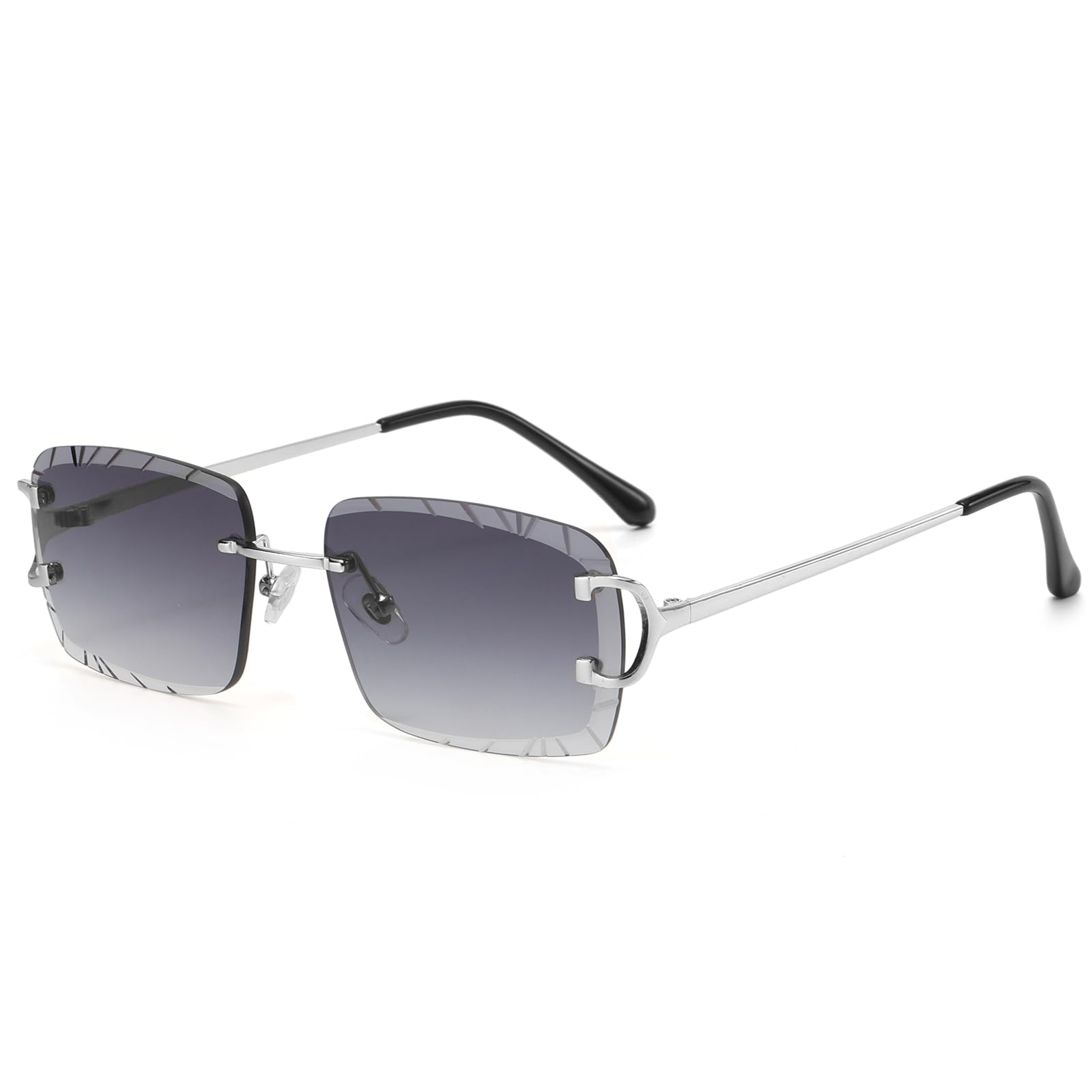 Retro Rimless Rectangle Sunglasses for Men Women Luxury Frameless Square Trendy Shade Diamond Cutting Eyewear