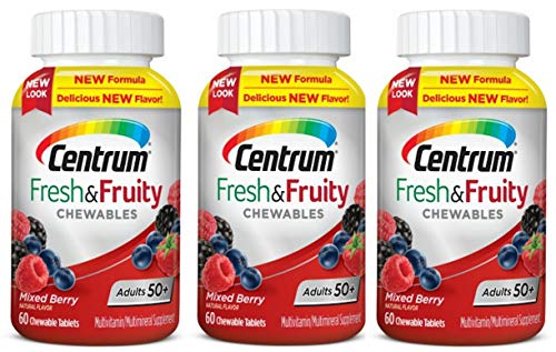 Centrum Fresh and Fruity Chewables adults 50+ Multivitamin Multimineral Supplement in Mixed Berry Natural Flavor (60 Chewable Tablets (Pack of 3) Total 180 Tablets