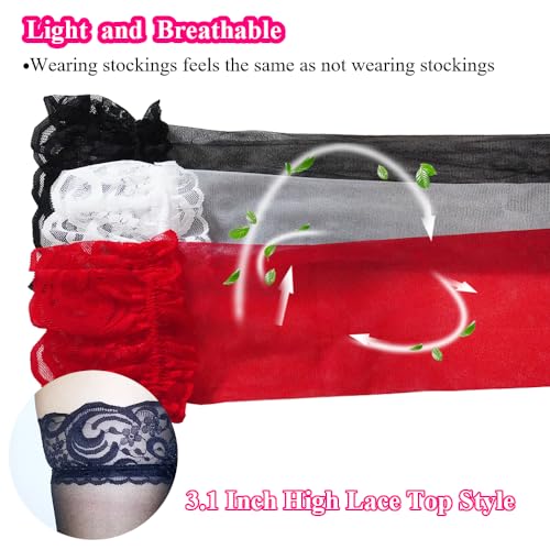 Image of Thigh High Stockings Lace Top, Women's Semi Sheer Sexy Stay Up Halloween Lingerie Thigh High Stockings